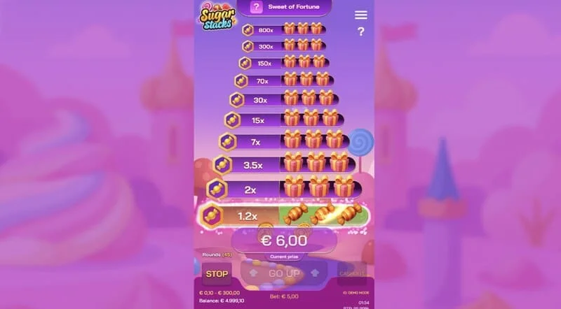 Sugar Stacks - sigurvegandi skref með auðkenningu núverandi hæðar og margfaldaramælis